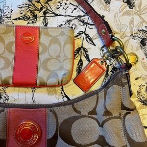 Coach Fabric Coral Purse and Wristlet Excellent